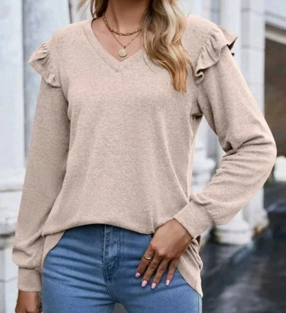 Womens-Plus-Size-Dressy-Tops Trendy V Neck Shirts long Sleeve Size2XL